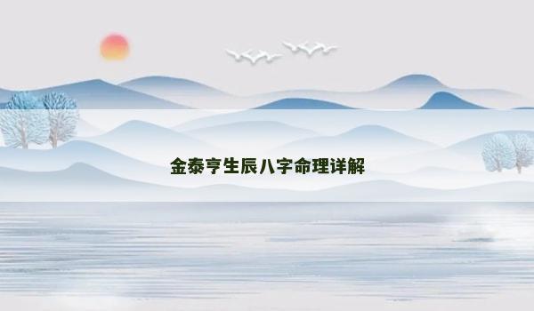 金泰亨生辰八字命理详解